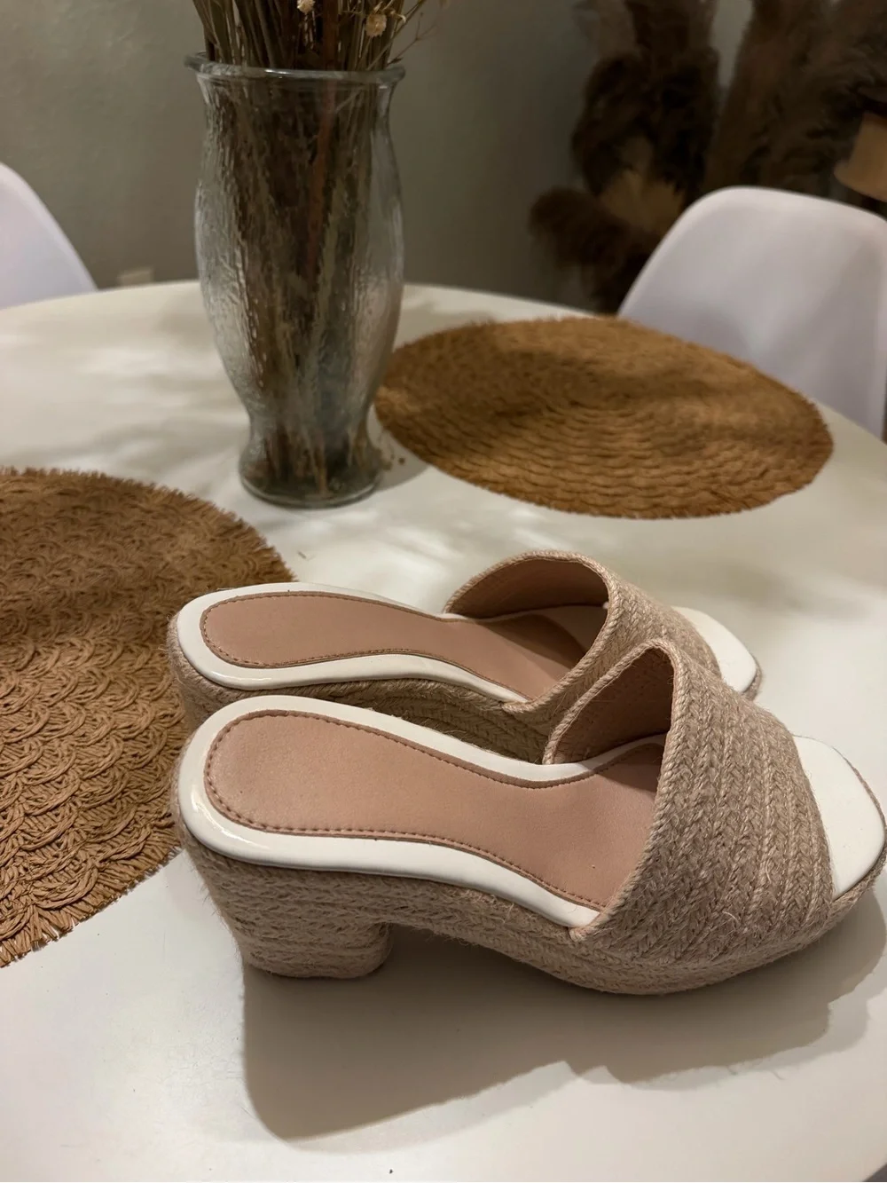 Neutral Espadrille Platform Slide Heels